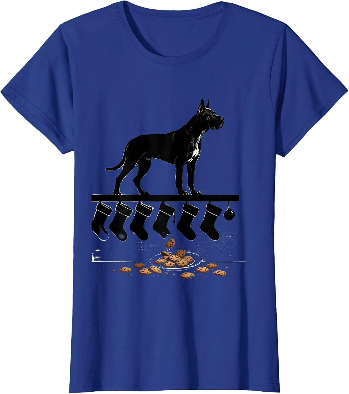 Women's Great Dane Christmas Stockings Guarding Dog Lover Holiday T-Shirt - Royal Blue