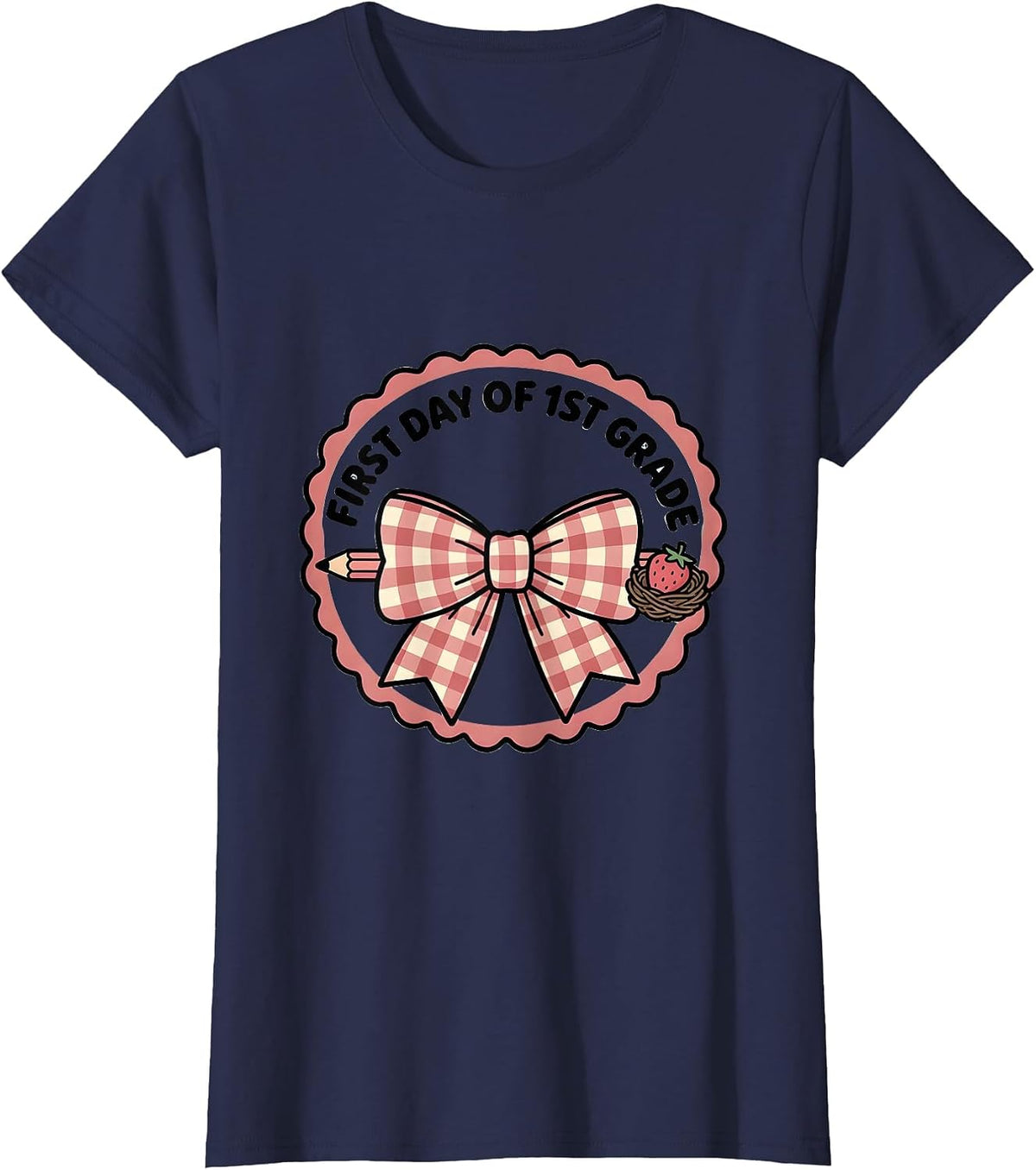 Women's First Day Of 1st Grade Cute Coquette Bow Back To School T-Shirt - Navy Blue