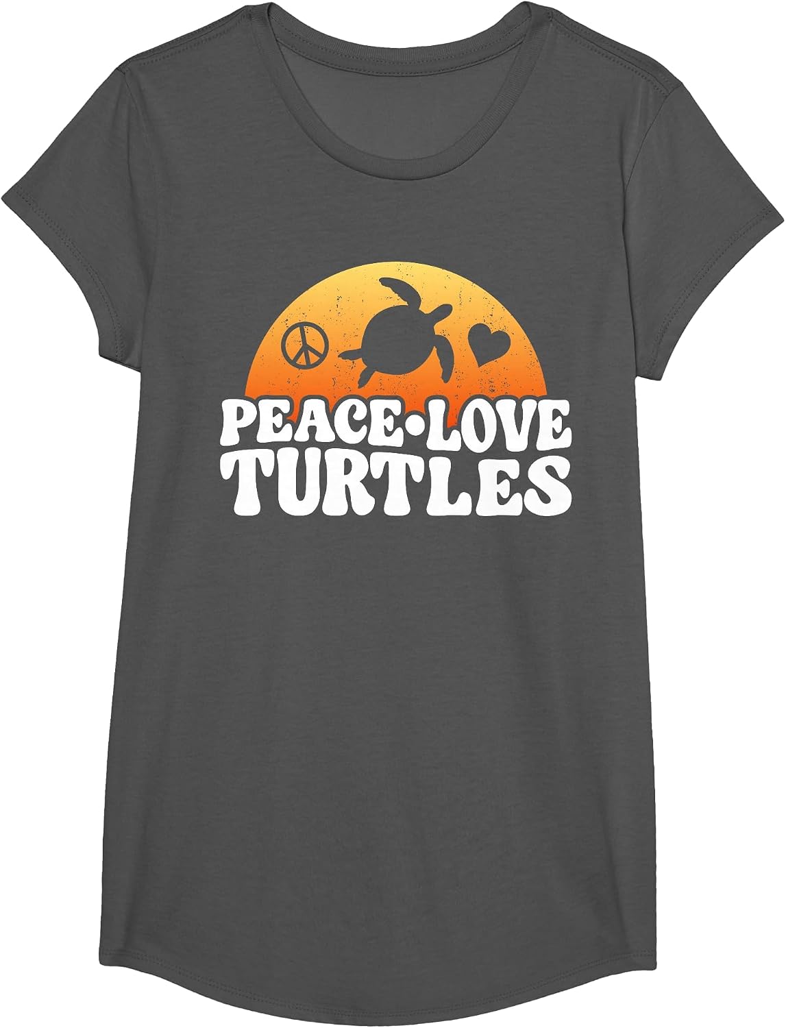 Sea Turtle Tortoise Peace Love Turtles T-Shirt - Girls Asphalt Grey