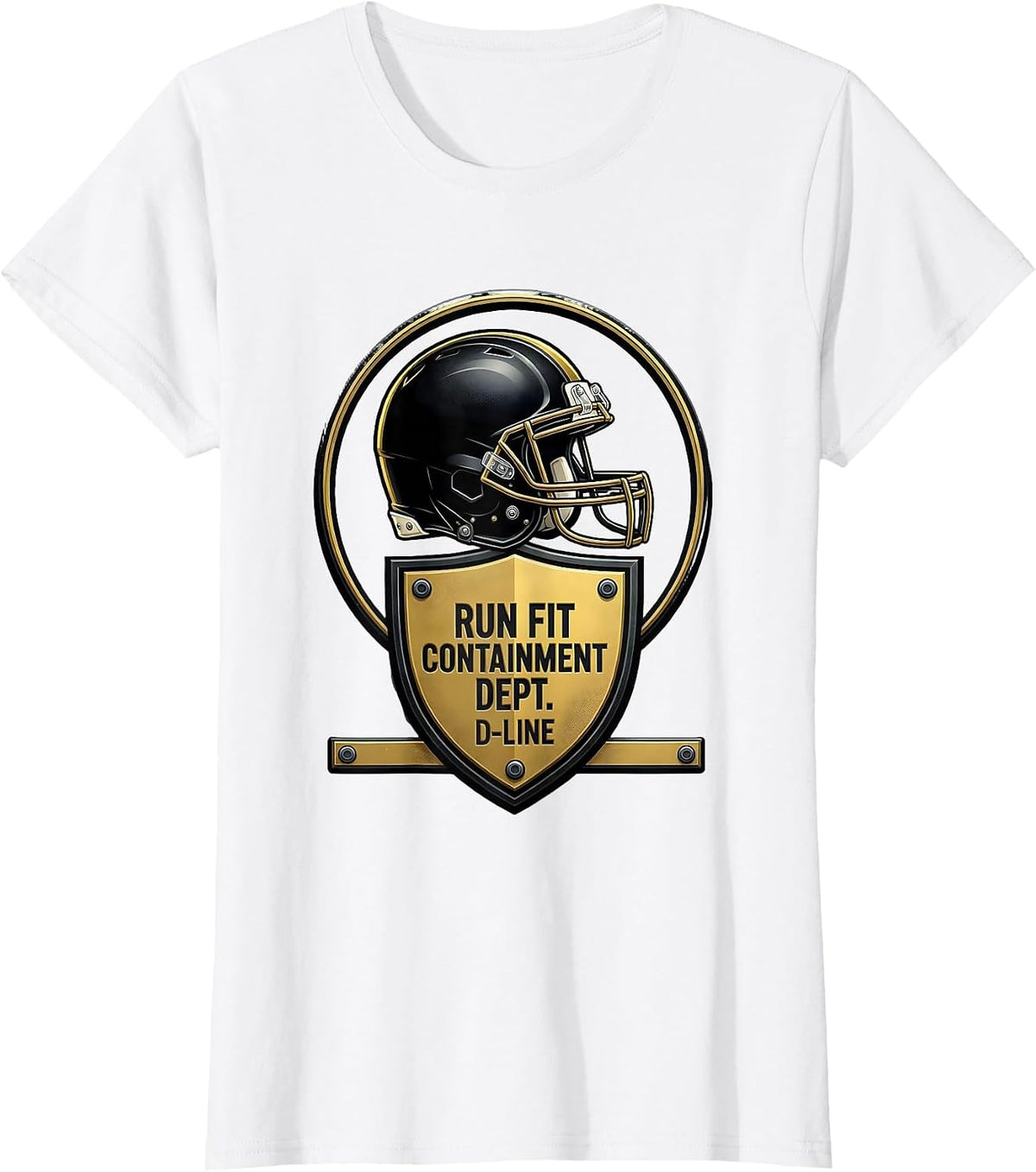 Women's Run Fit Containment Dept. D-Line Funny Football Lineman T-Shirt - White