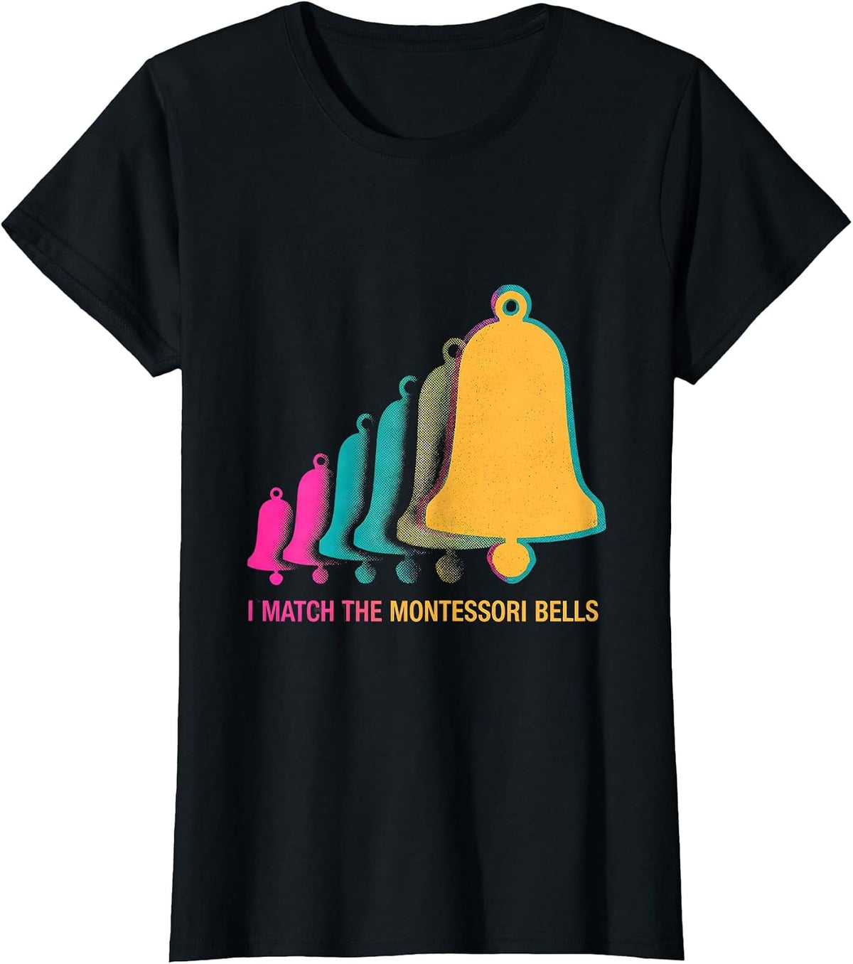Women's I Match The Montessori Bells Risograph Montessori Teacher T-Shirt - Black