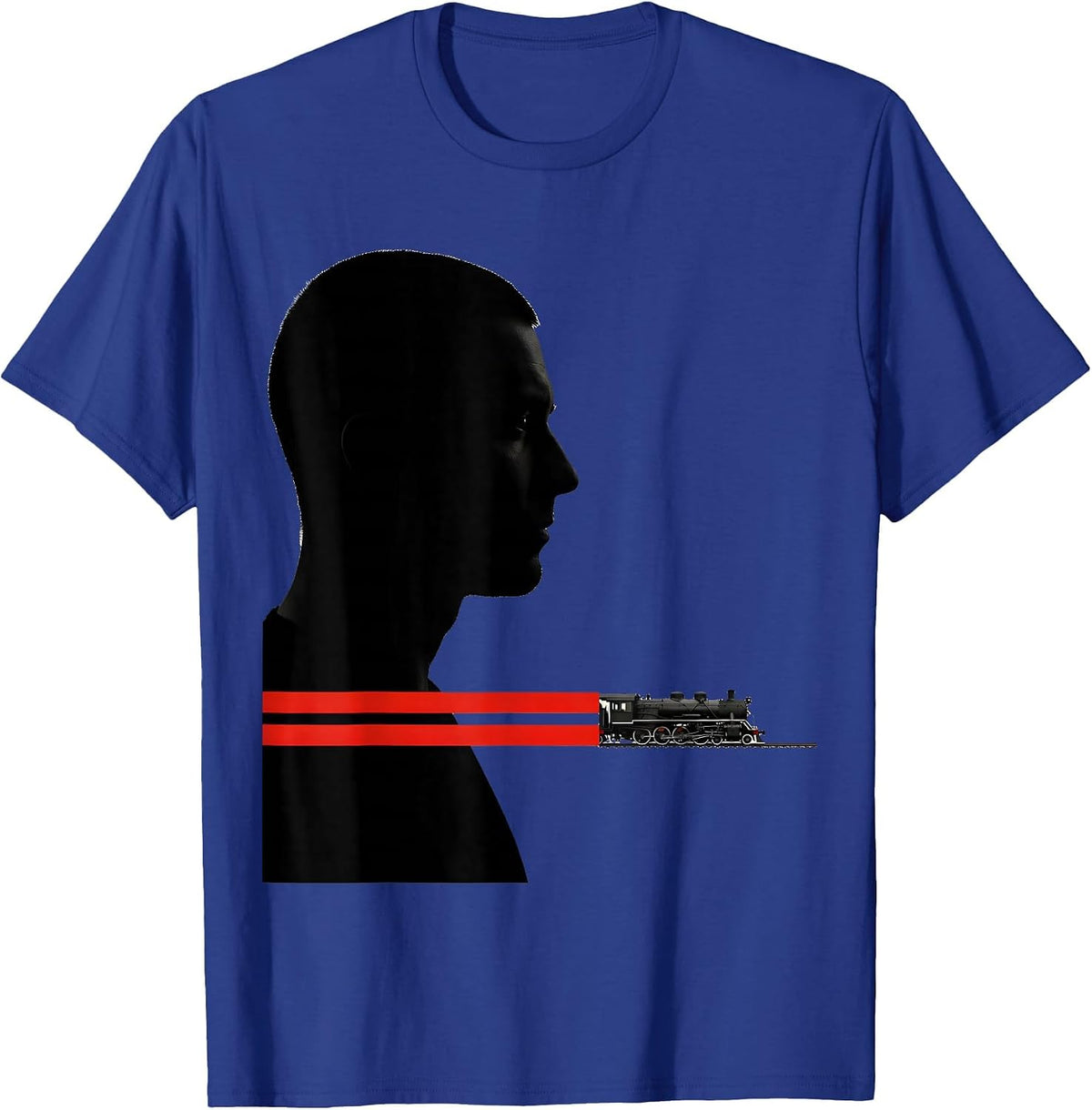 Men's Brutalist Train Head Locomotive Enthusiast Humor T-Shirt - Royal Blue