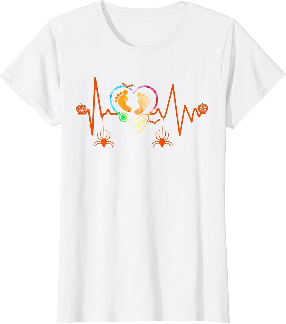 Heartbeat Halloween Nicu Nurse T-Shirt T-Shirt - White
