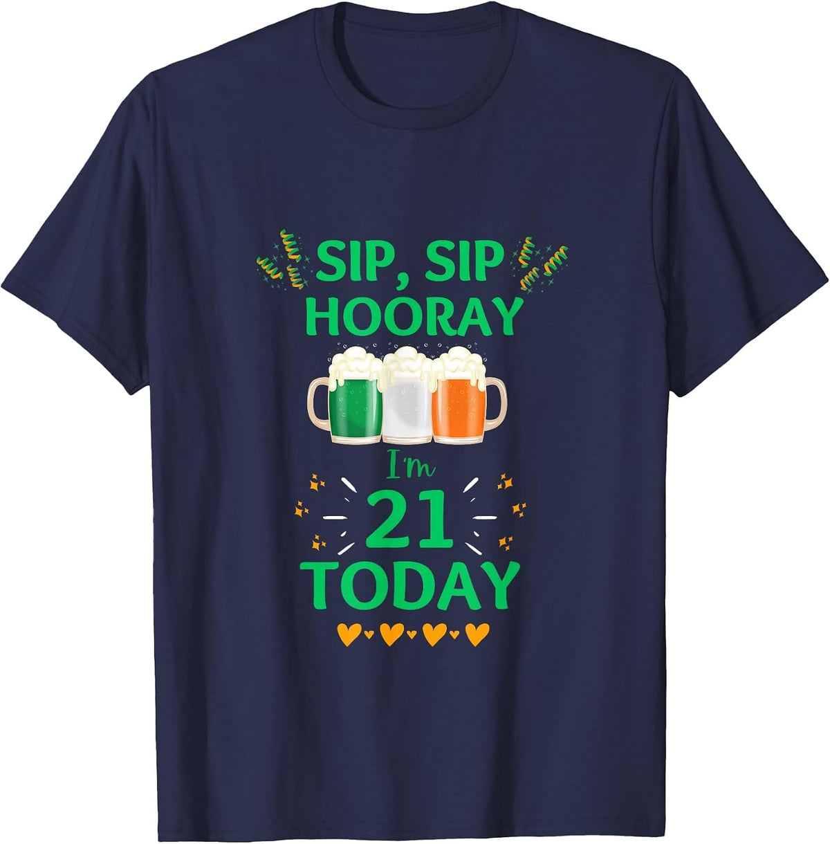 March 17th St. Patrick's Day 21st Birthday I'm 21 Irish Flag T-Shirt - Navy Blue