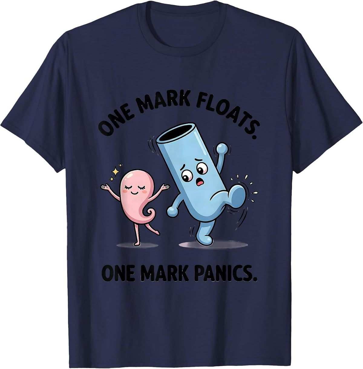 Men's One Mark Floats One Mark Panics Funny Grammar Teacher T-Shirt - Navy Blue