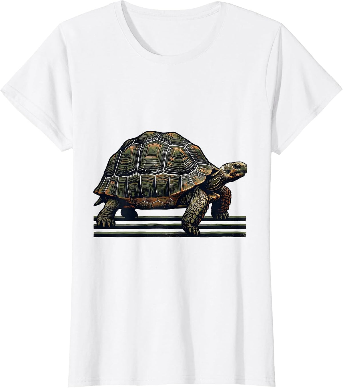 Women's Low Profile Tortoise Linocut Turtle Lover Gift T-Shirt - White