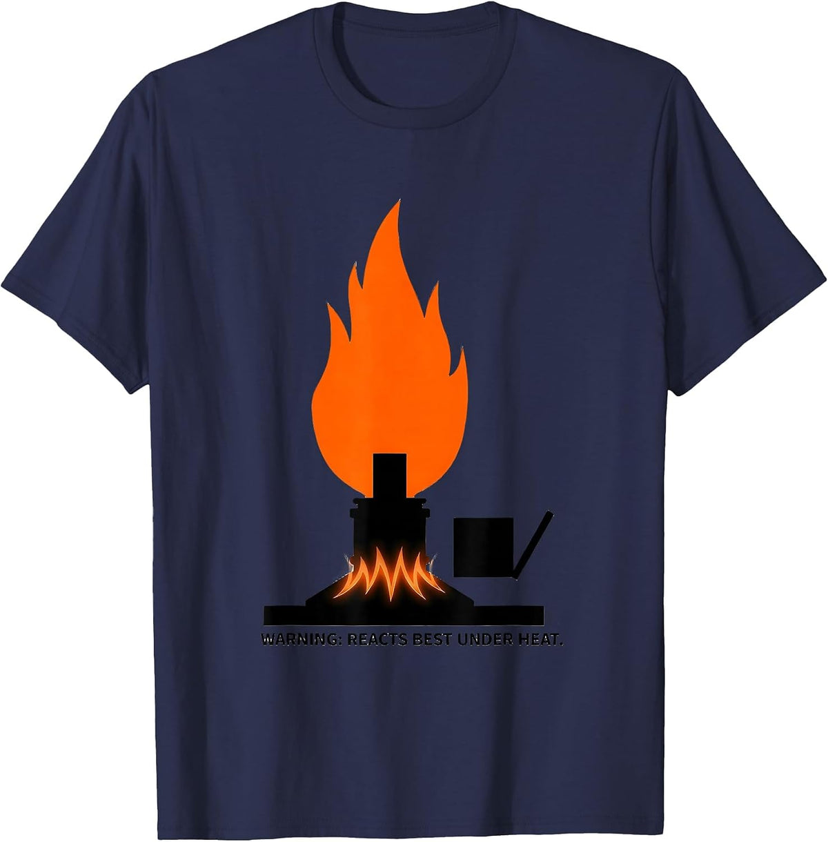 Warning: Reacts Best Under Heat Funny Science Teacher T-Shirt - Navy Blue