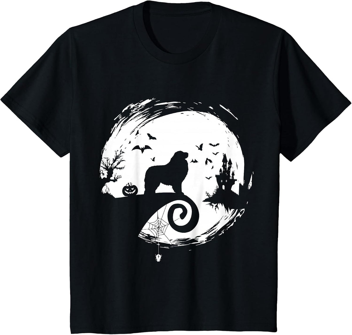 Great Pyrenees Halloween Costume Moon Silhouette Horror T-Shirt - Black