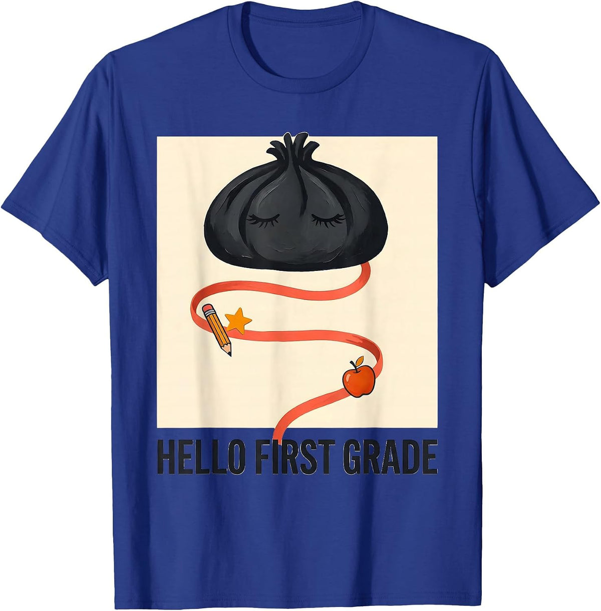 Hello First Grade Back To School Messy Bun Girl Humor T-Shirt - Royal Blue