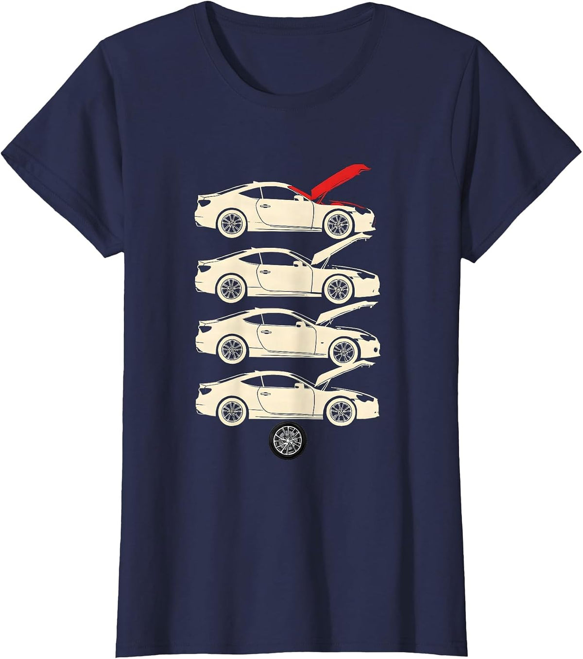 Women's Stepped Coupe Silhouettes Funny Car Enthusiast Garage Humor T-Shirt - Navy Blue