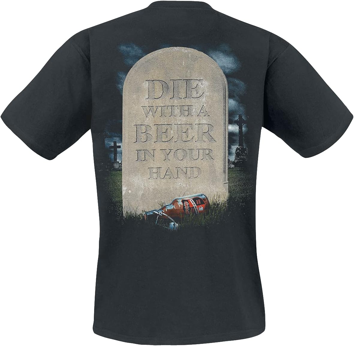Tankard Men's Die with A Beer T-Shirt Black - size chart
