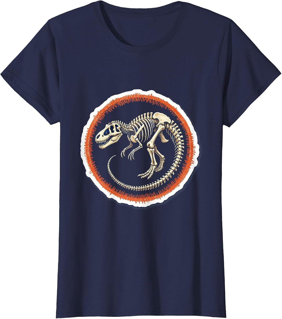 Women's Crayon Dinosaur Skeleton Sketch Art T-Shirt - Navy Blue