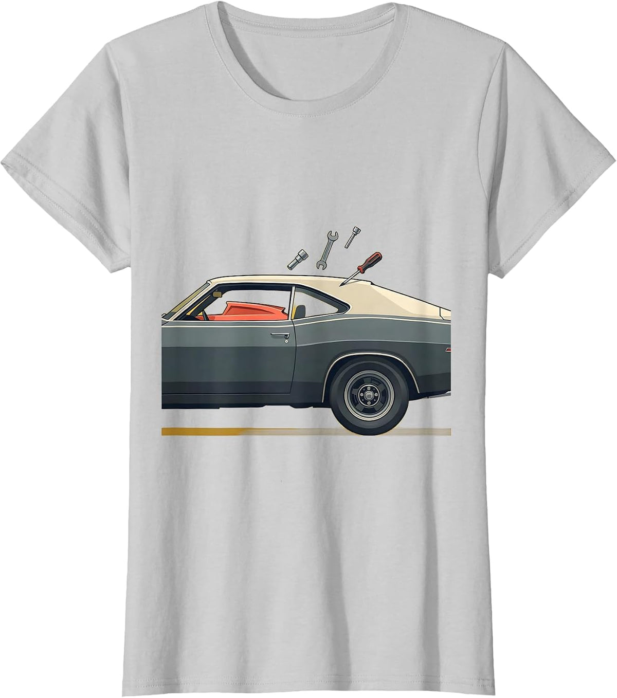 Classic 1960s Fastback Muscle Car Enthusiast Garage Humor T-Shirt - Silver Grey