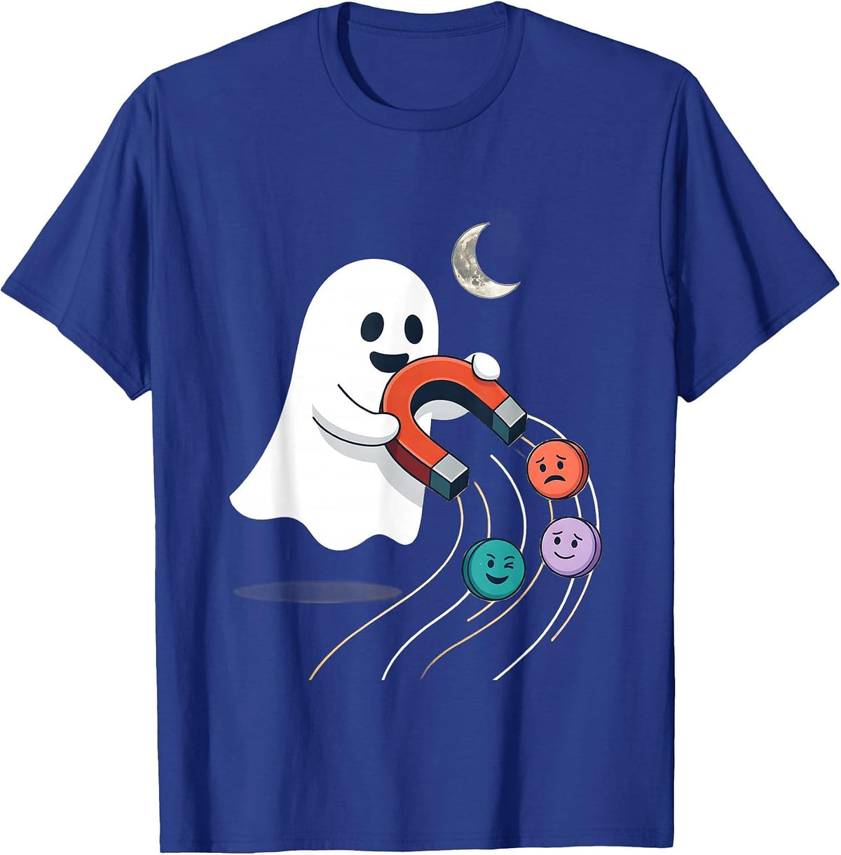 Men's Friendly Ghost Horseshoe Magnet Halloween School Counselor T-Shirt - Royal Blue