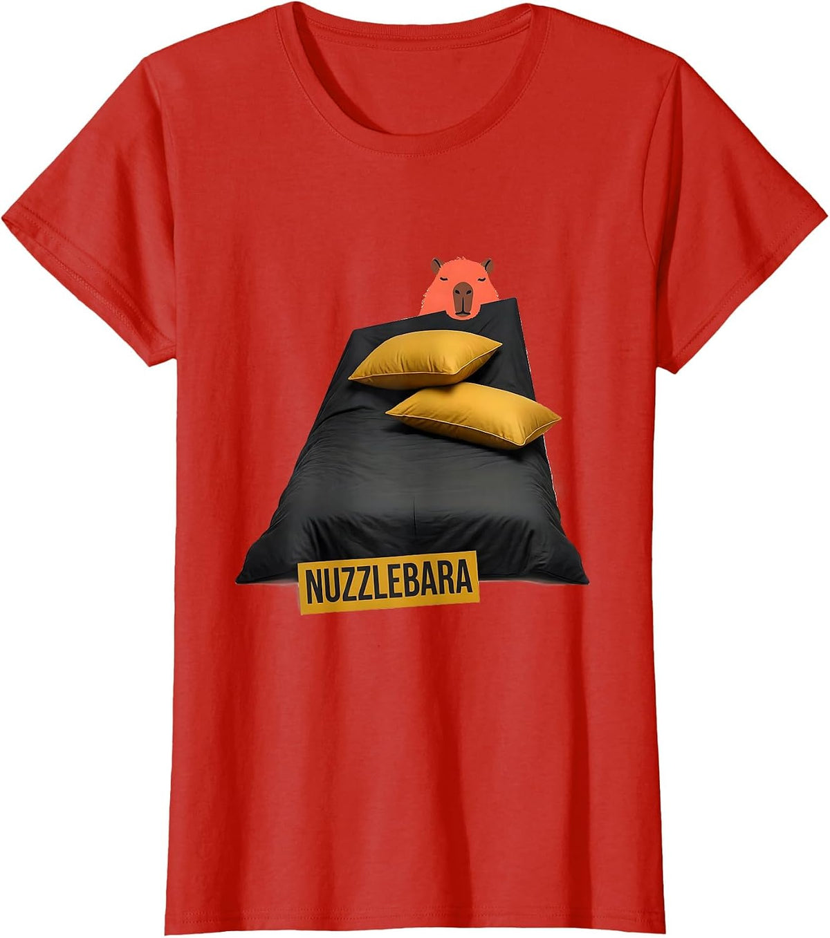 Nuzzlebara Cute Capybara Sleepy Humor Kids Adults Cozy Gift T-Shirt - Red
