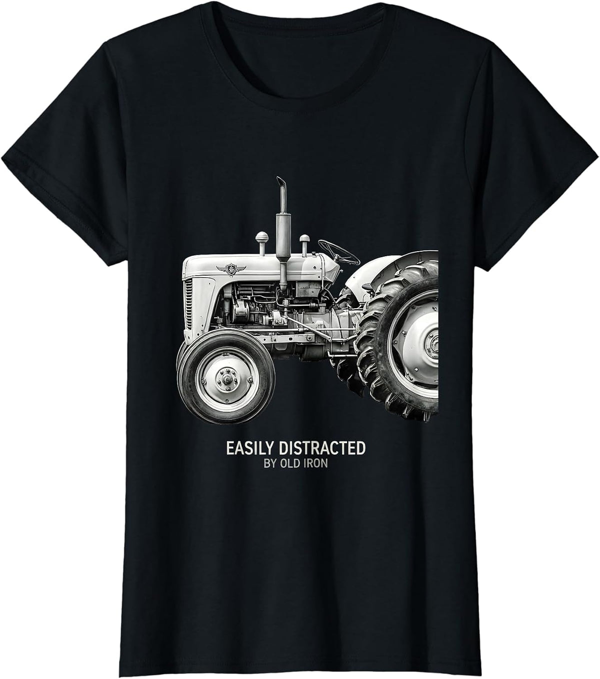 Easily Distracted By Old Iron Classic Tractor Design T-Shirt - Black
