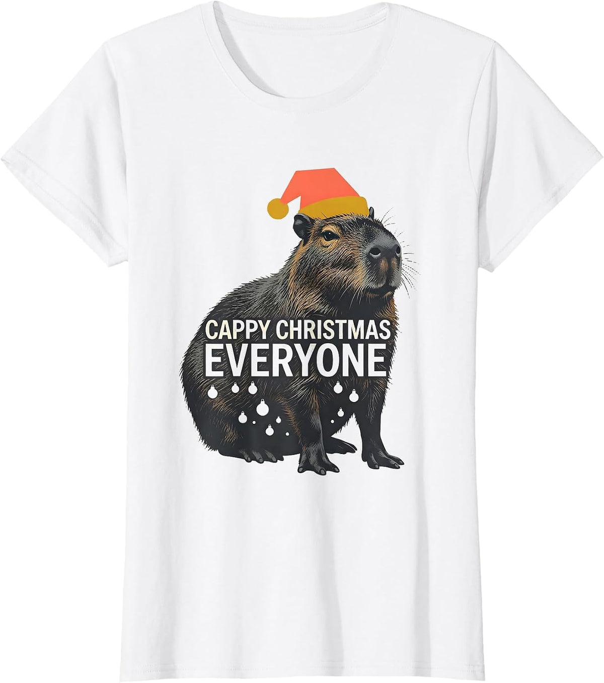 Cappy Christmas Everyone Midcentury Modern Capybara Santa T-Shirt - White