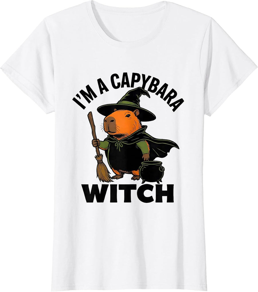 Women's I'm A Capybara Witch Funny Halloween Animal Costume Men T-Shirt - White
