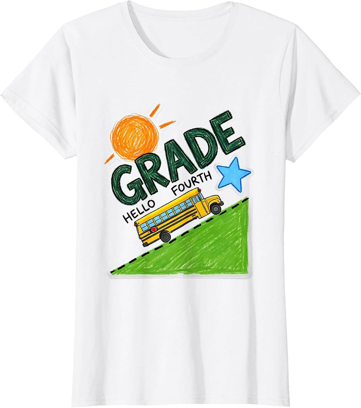 Hello Fourth Grade Naive Kidcore Back To School Teacher T-Shirt - White