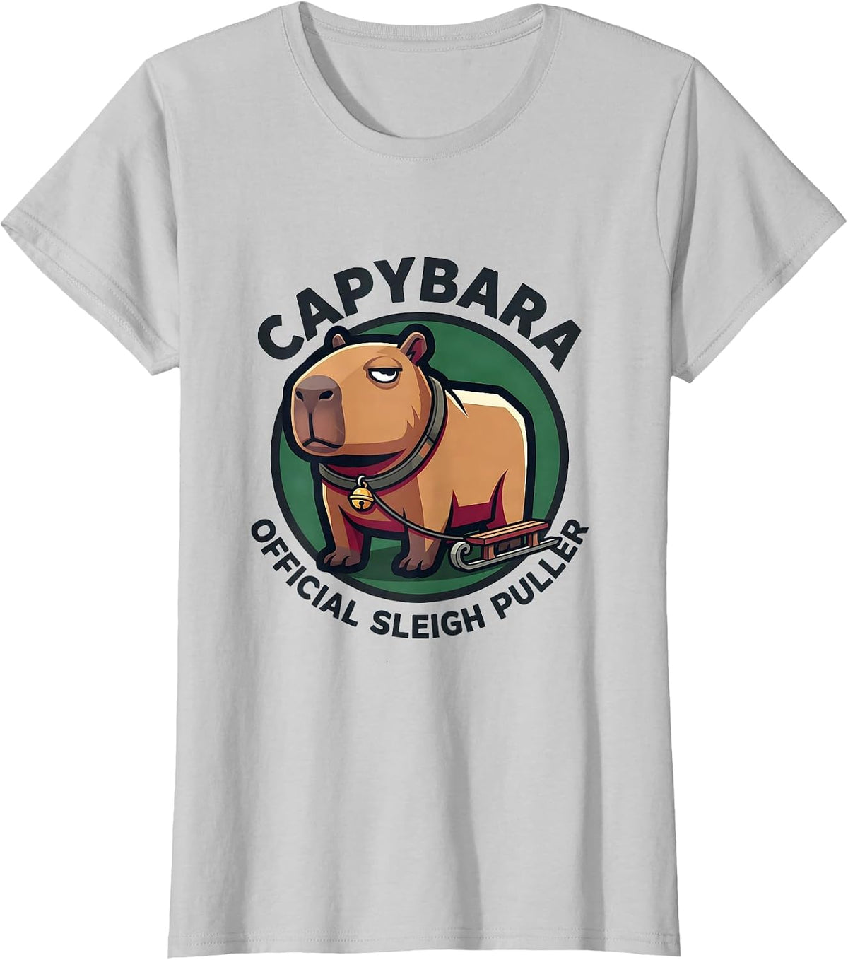 Capybara: Official Sleigh Puller Funny Ugly Sweater T-Shirt - Silver Grey