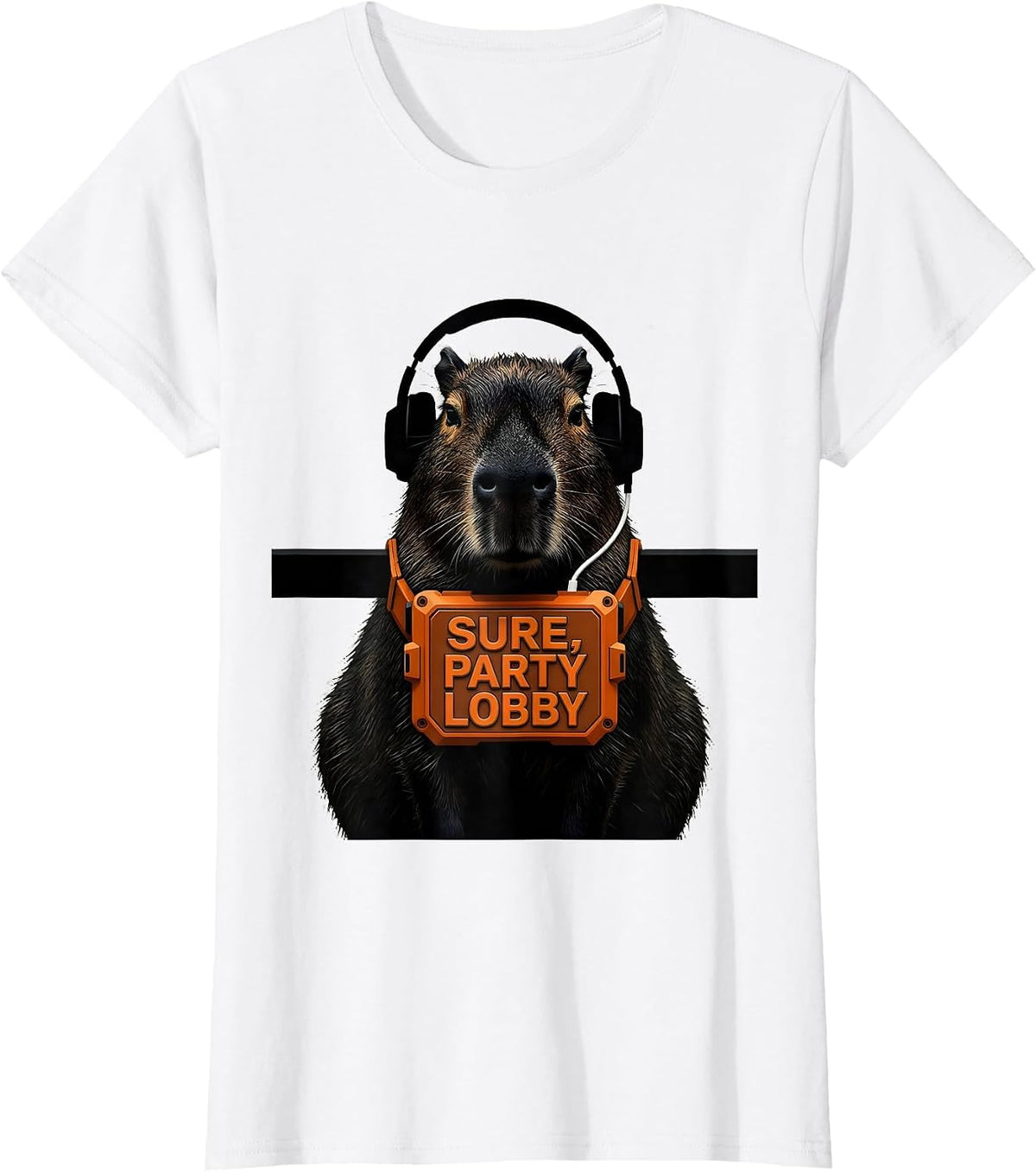 Sure, Party Lobby Brutalist Capybara Gamer Bruh Meme Humor T-Shirt - White