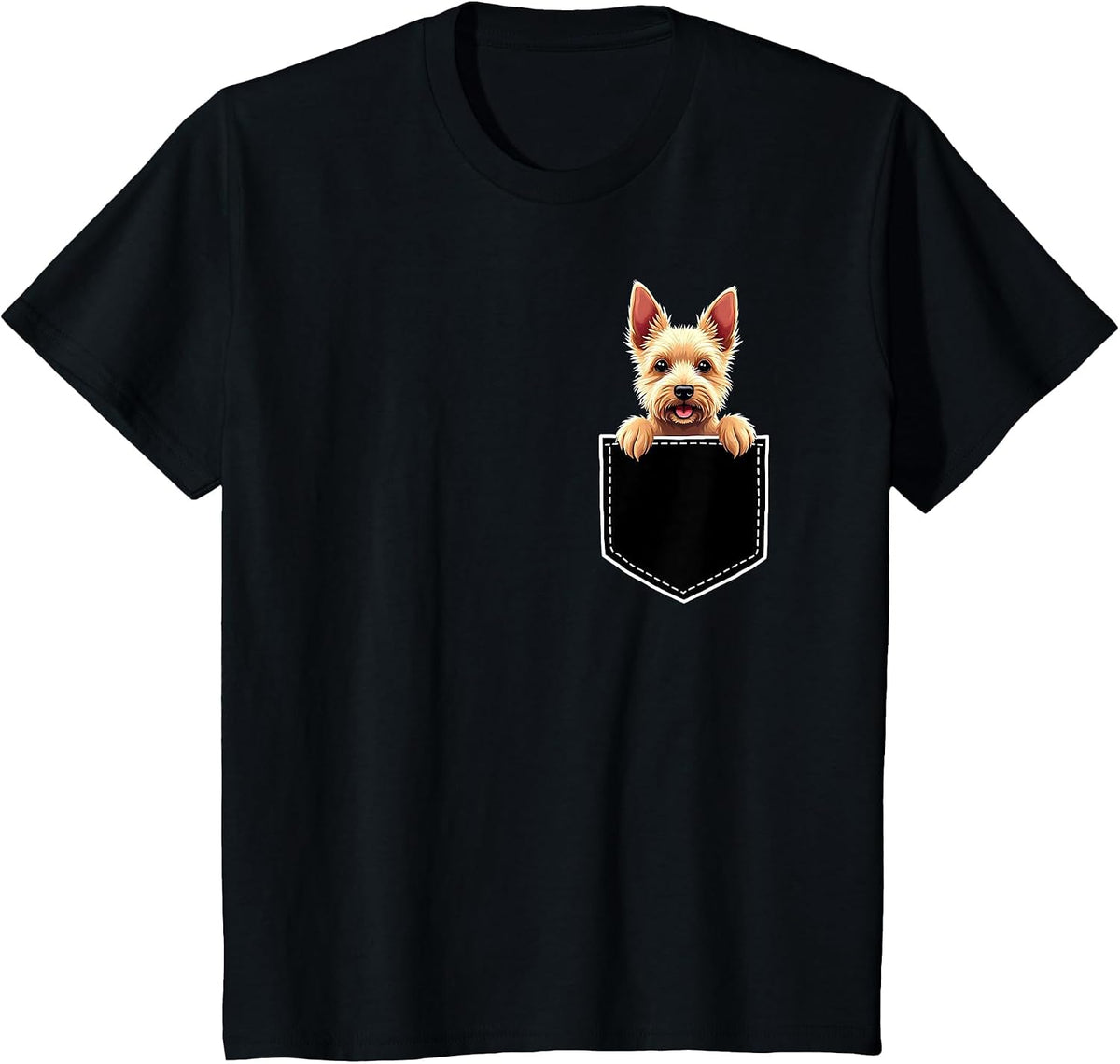 Cute Silky Terrier Dog in The Pocket T-Shirt - Black