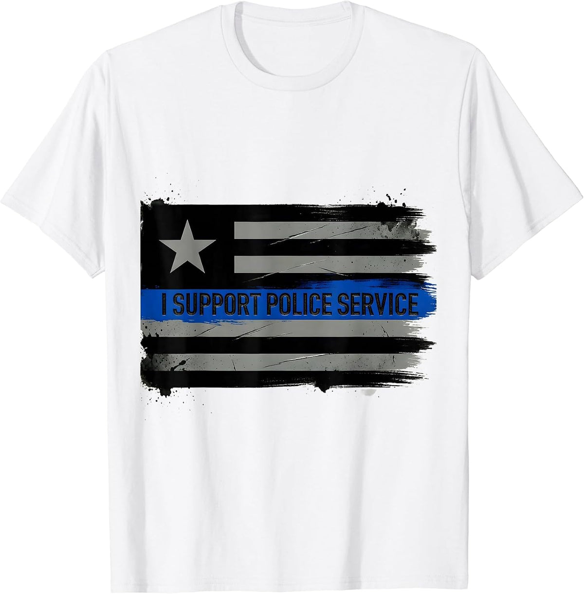 Men's I Support Police Service Thin Blue Line Law Enforcement T-Shirt - White