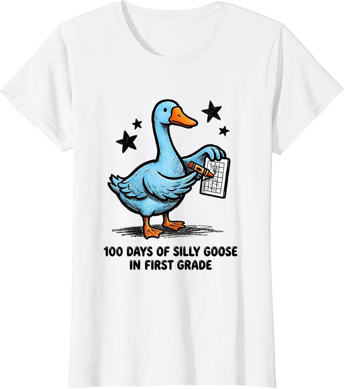 Women's 100 Days of Silly Goose in First Grade Funny Teacher Humor T-Shirt - White