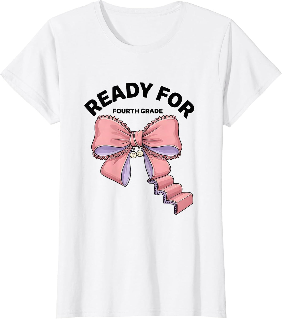 Women's Ready For Fourth Grade Coquette Bow Back to School Fourth T-Shirt - White