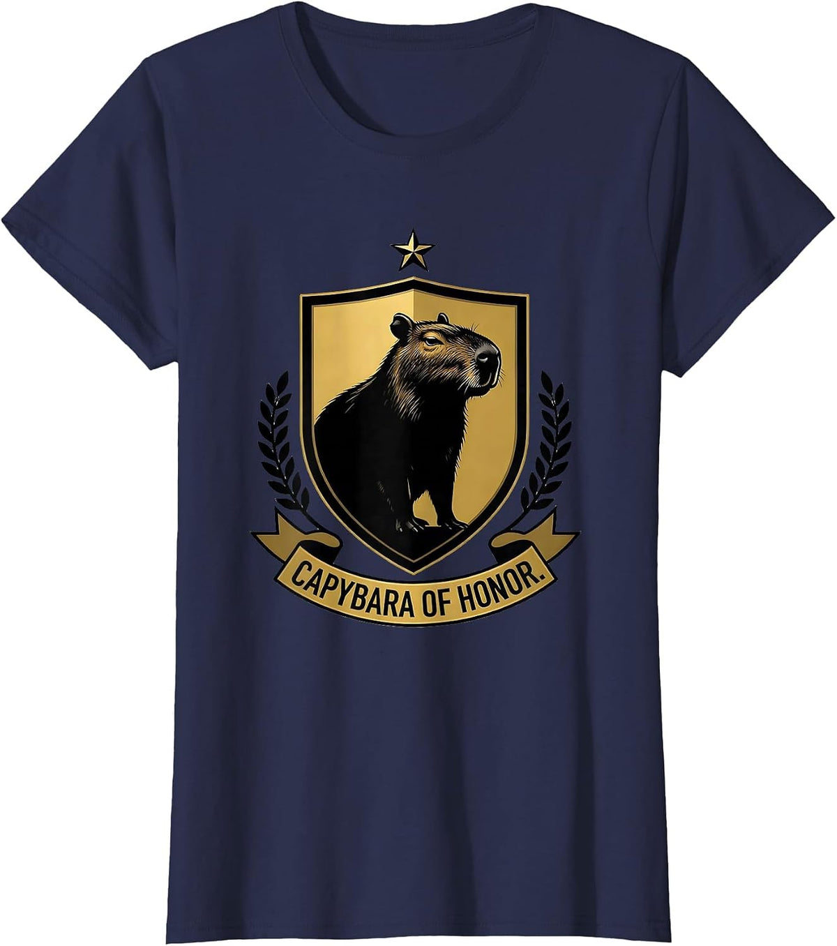 Women's Capybara of Honor Funny Animal Lover Meme Humor T-Shirt - Navy Blue