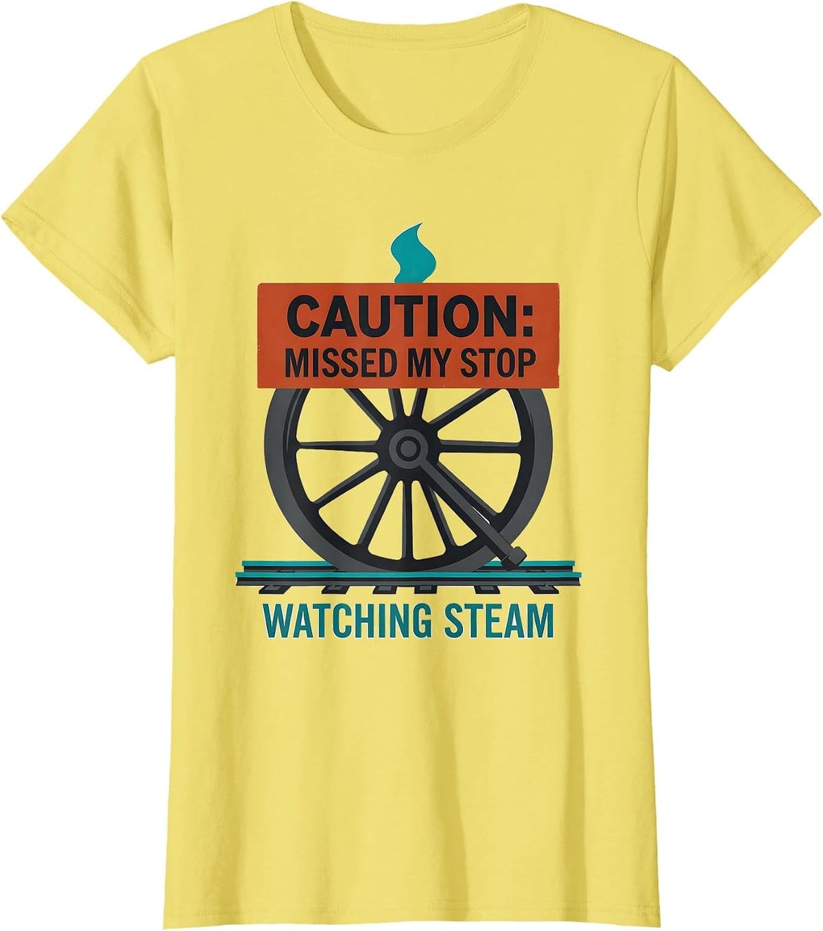 Caution: Missed My Stop Watching Steam Retro Train T-Shirt - Lemon Yellow