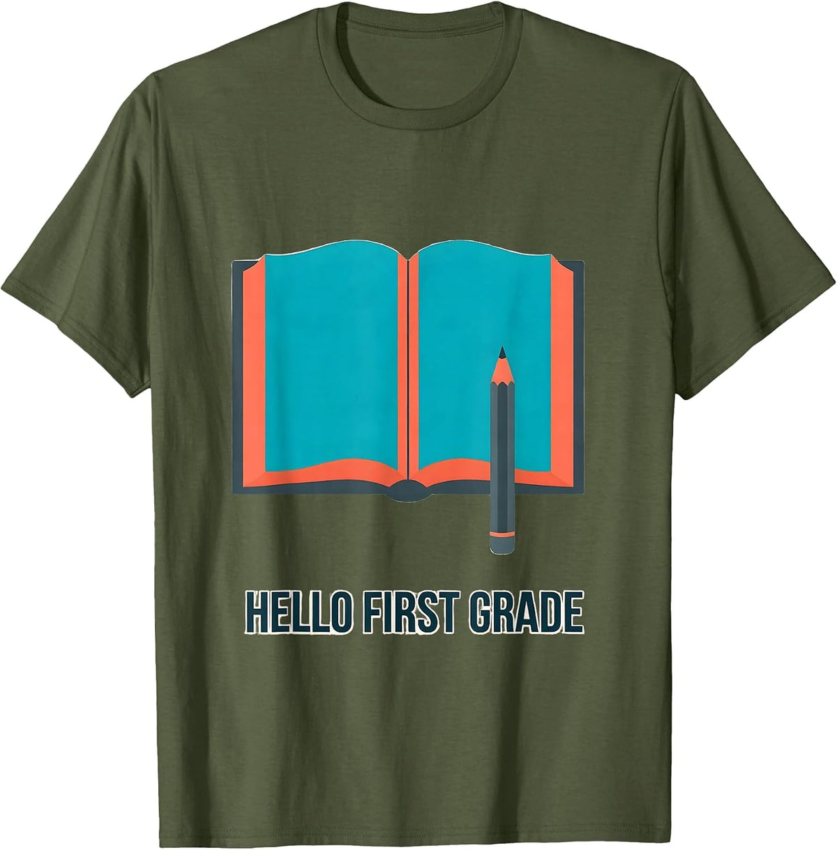 Hello First Grade Pastel Flat Vector Back To School Kids T-Shirt - Olive Green