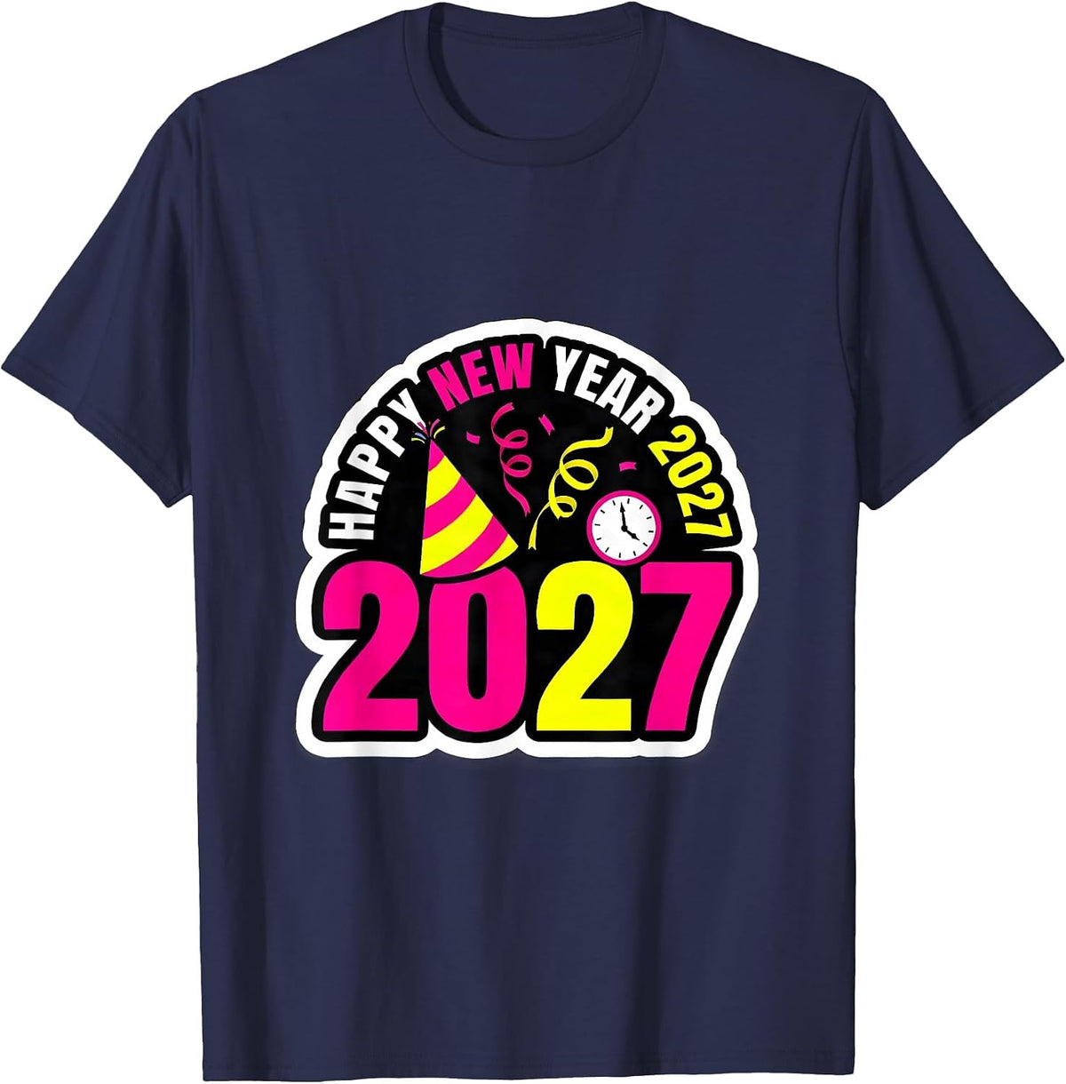 Men's Happy New Year 2027 Whimsical Festive Party Countdown T-Shirt - Navy Blue