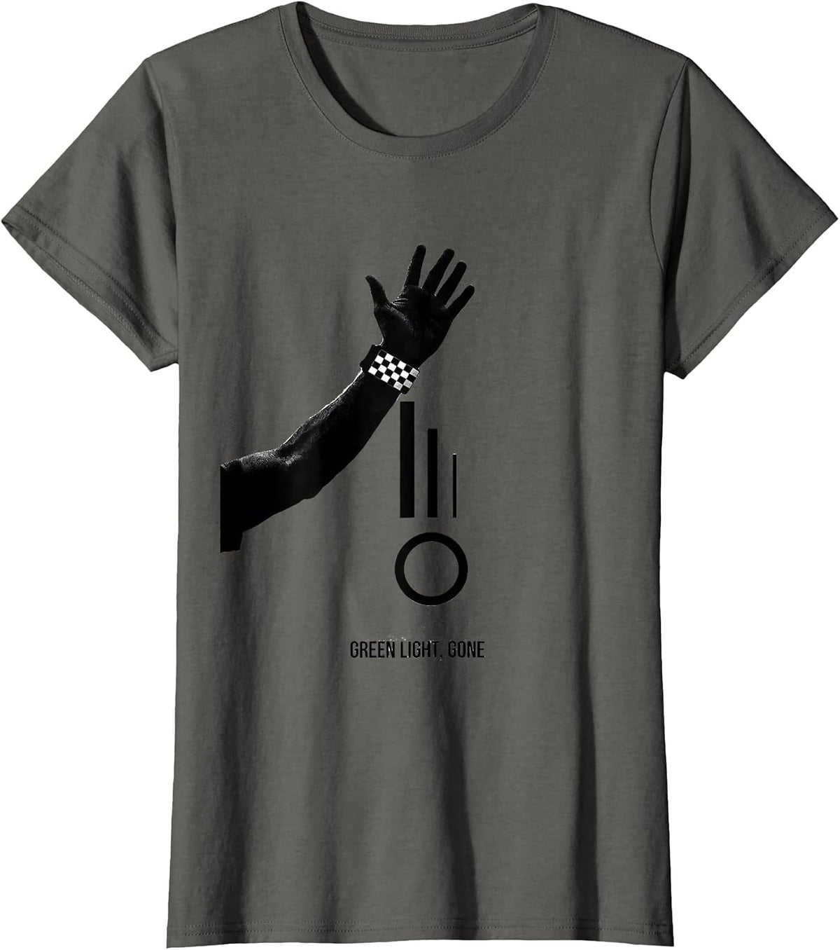Women's Green Light, Gone Minimalist Drag Racing Checkered Flag T-Shirt - Asphalt Grey