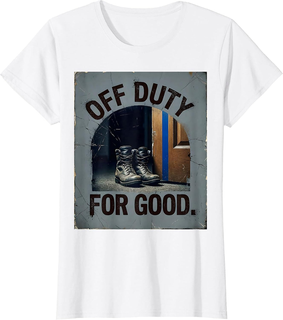 Women's Off Duty For Good Distressed Thin Blue Line Police T-Shirt - White