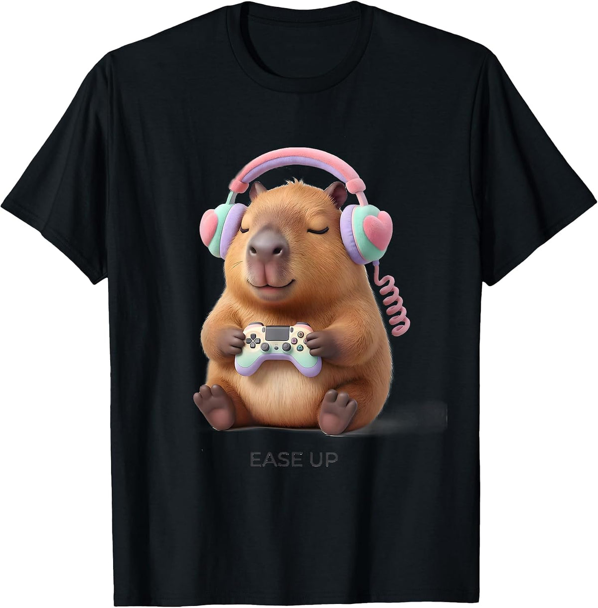 Men's Ease Up Cute Kawaii Capybara Gamer Meme Humor T-Shirt - Black