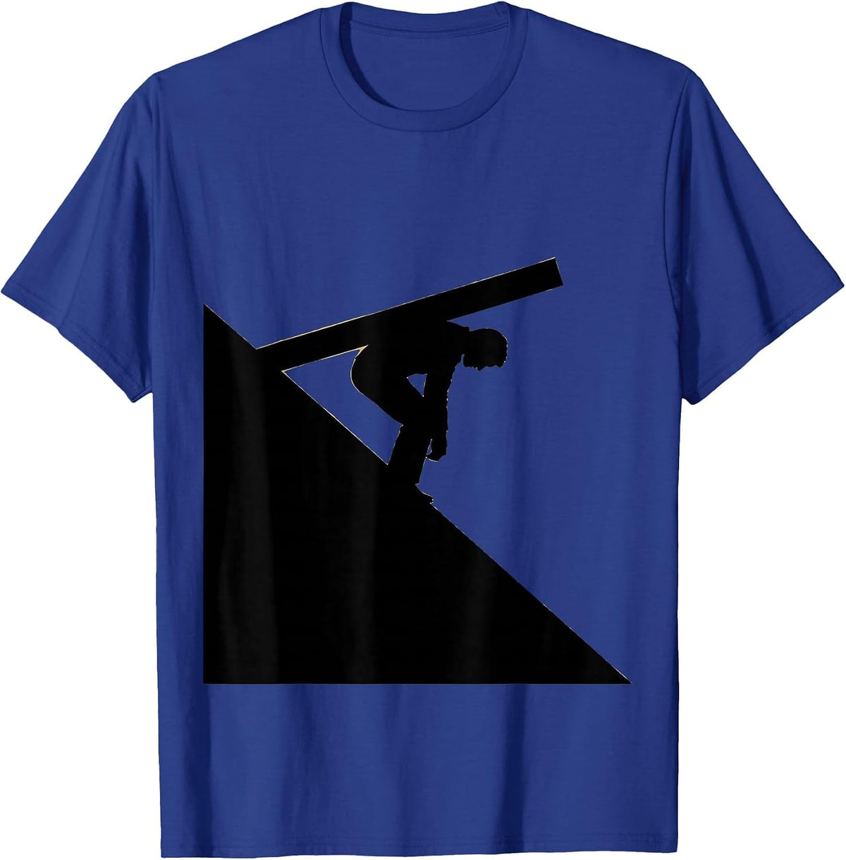 Silhouette Carrying Cross Up the Hill Design T-Shirt - Royal Blue