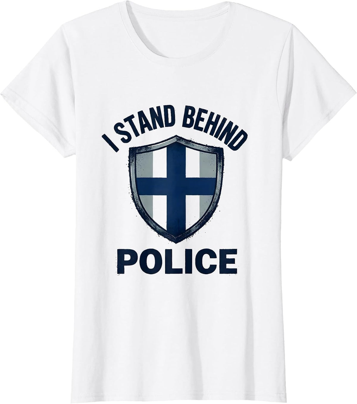 I Stand Behind Police Patriotic Thin Blue Line Police T-Shirt - White