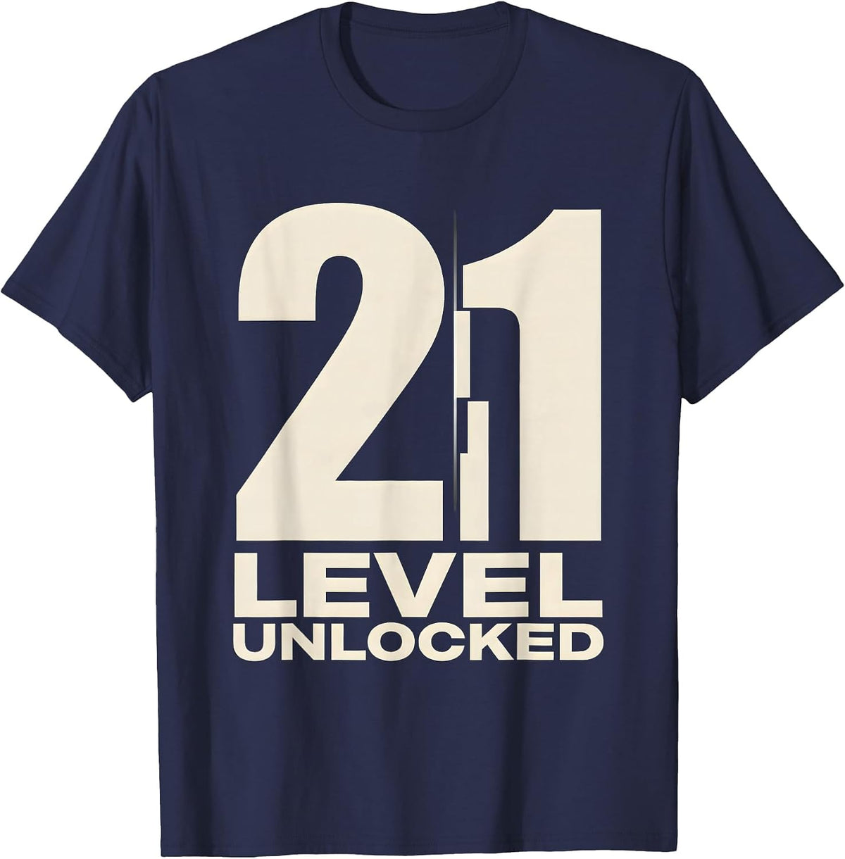 Men's Level 21 Unlocked Minimalist Gamer 21st Birthday Gift T-Shirt - Navy Blue