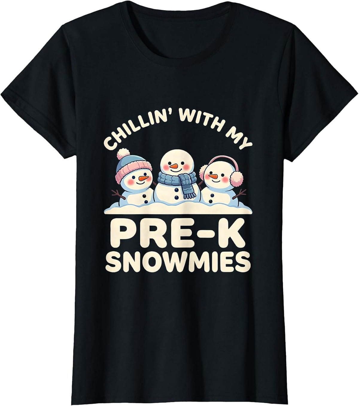 Chillin' With My Pre-K Snowmies Cute Kawaii Teacher T-Shirt - Black