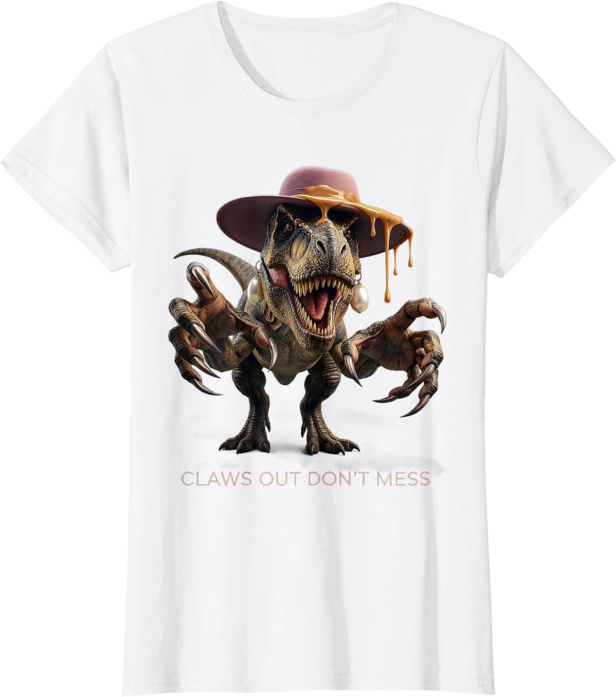 Claws Out Don't Mess Fierce Dinosaur Design T-Shirt - White