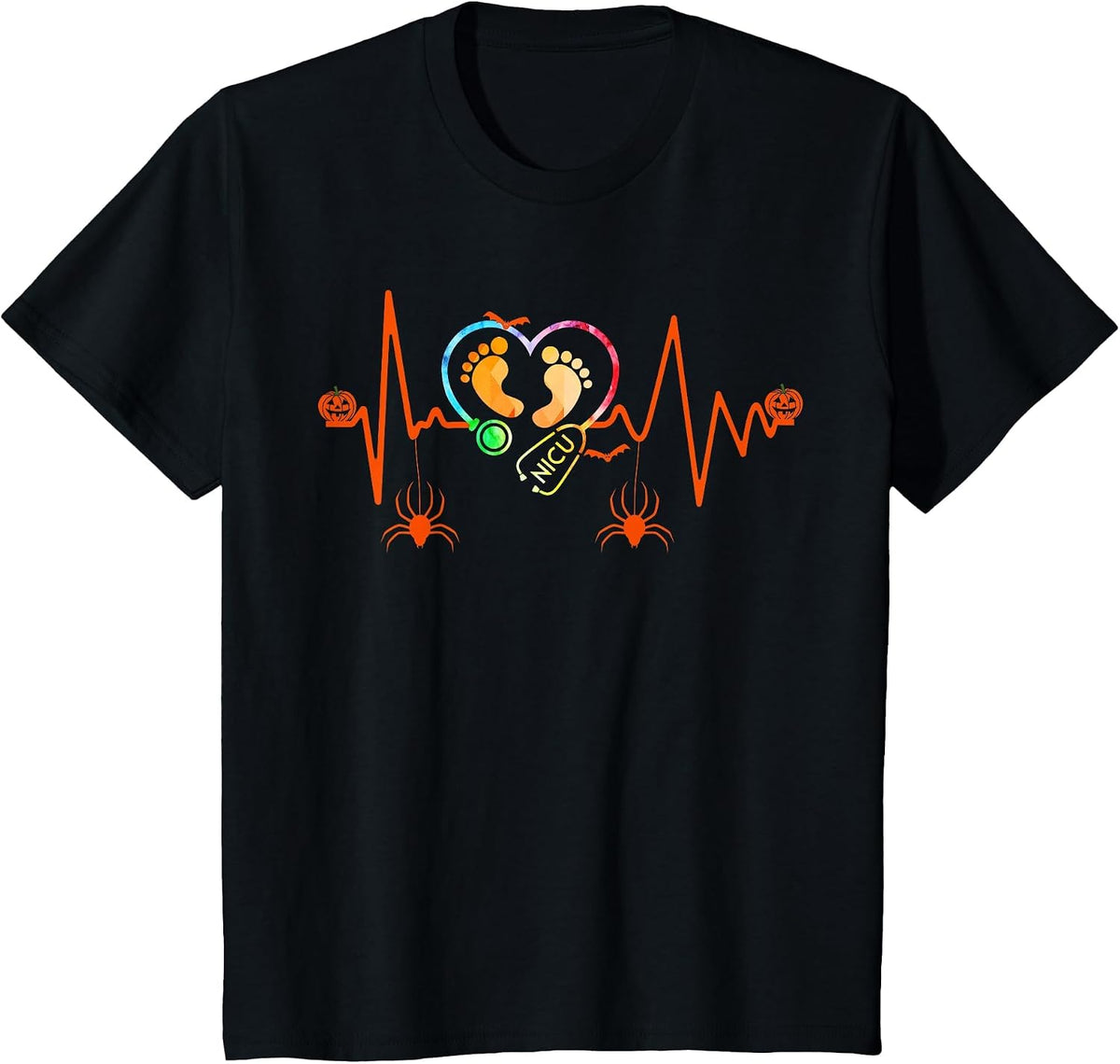 Heartbeat Halloween Nicu Nurse T-Shirt T-Shirt - Black