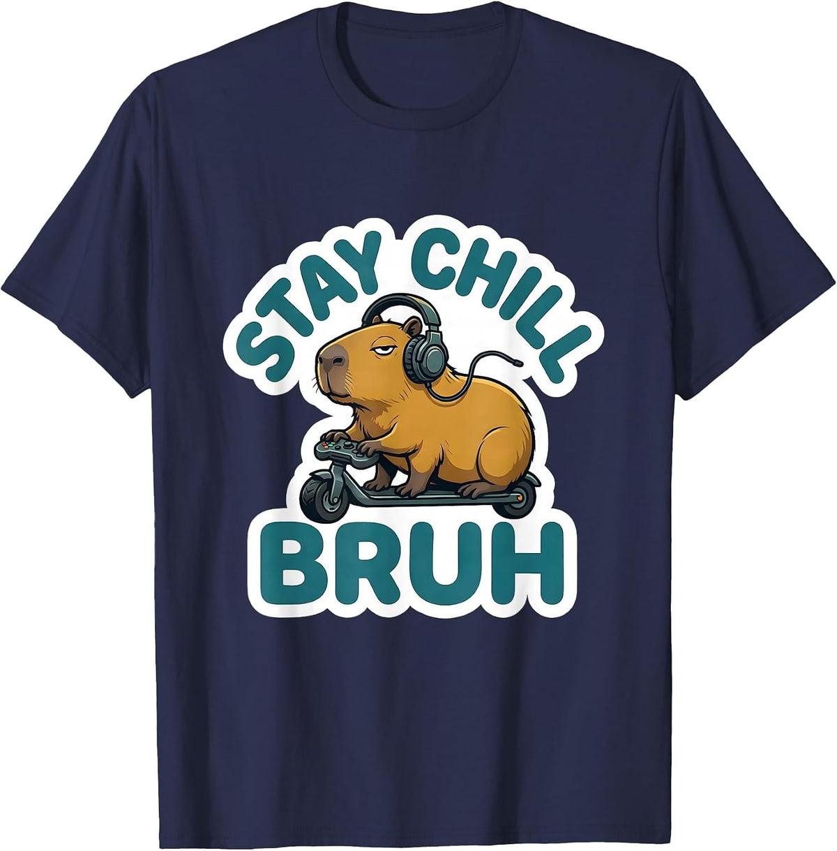 Stay Chill Bruh Funny Capybara Gamer Meme Humor T-Shirt - Navy Blue