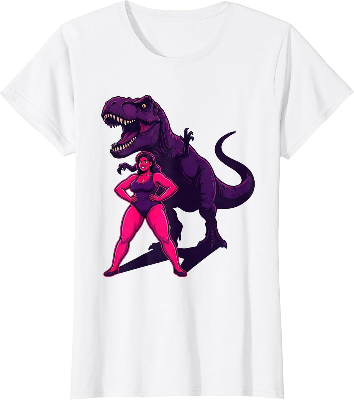 T-Rex Shadow Silhouette Dinosaur Graphic T-Shirt - White