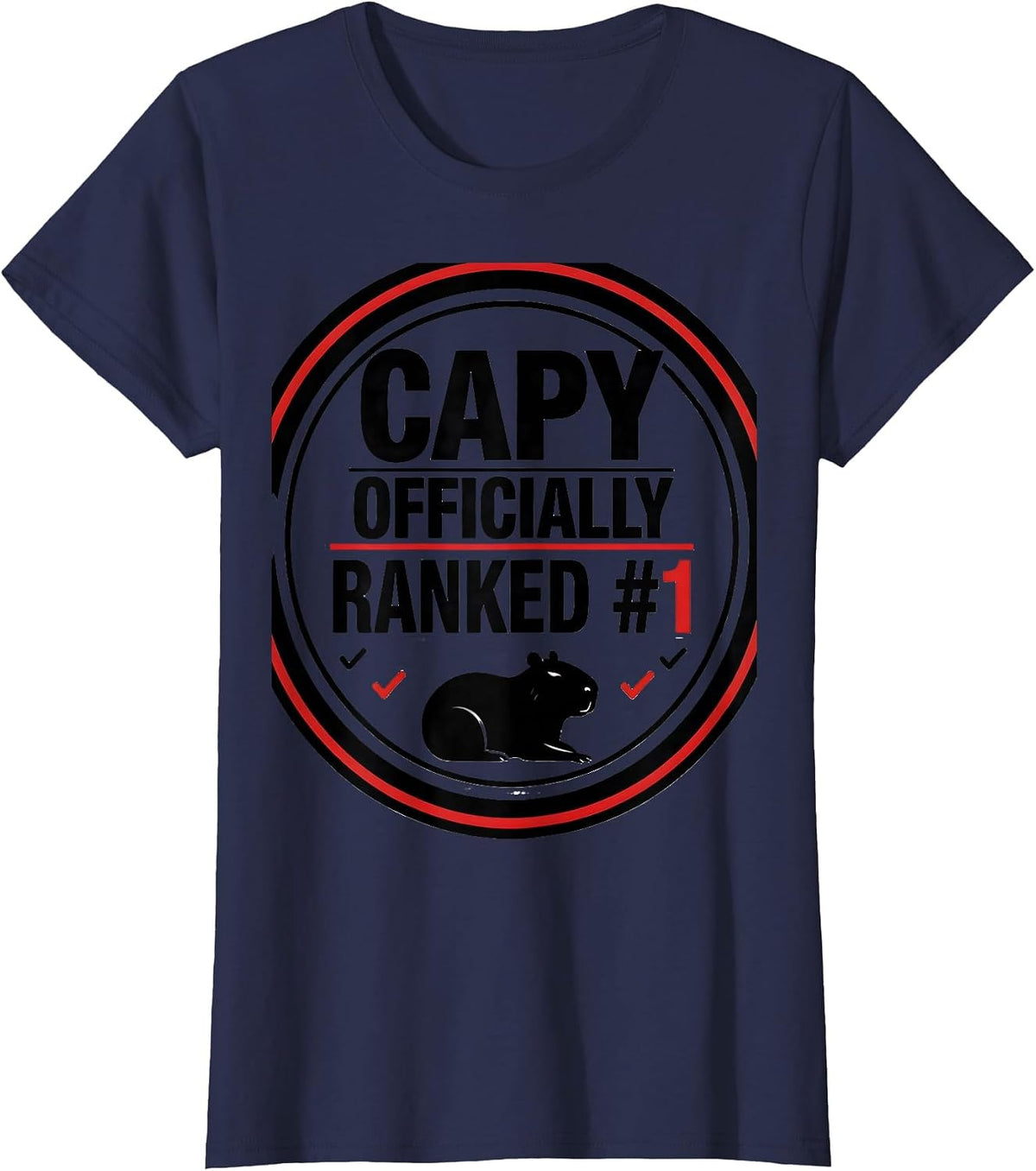 Women's Capy Officially Ranked #1 Funny Capybara Meme Animal Lover T-Shirt - Navy Blue
