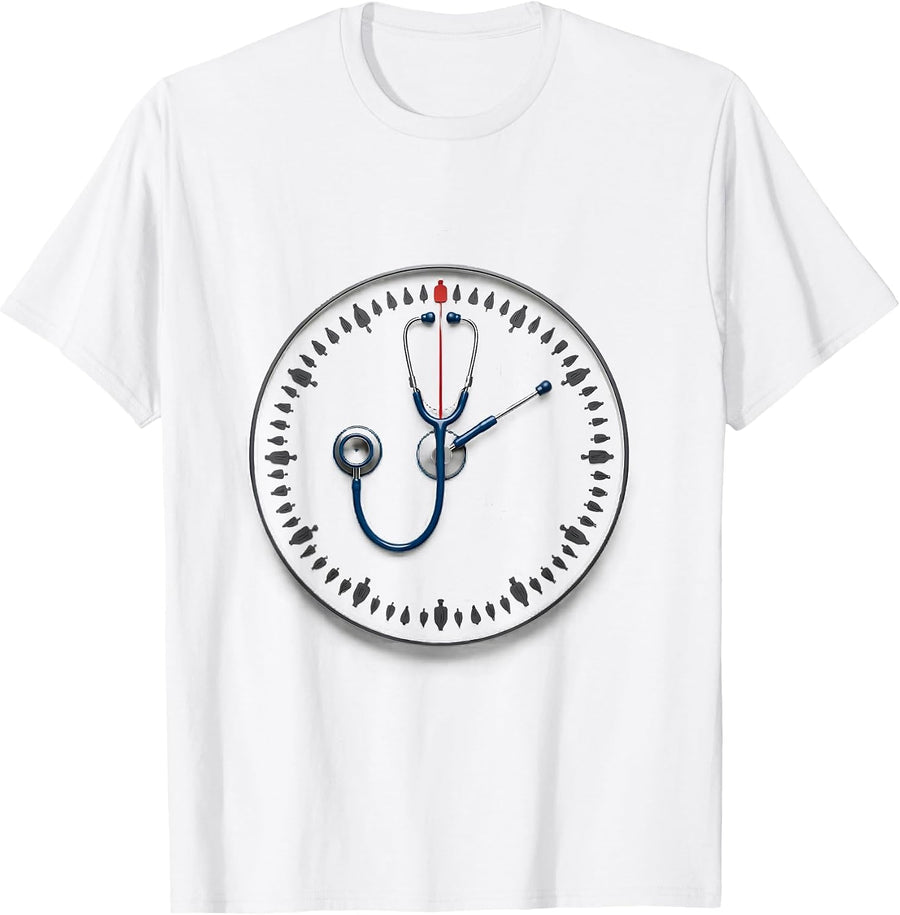 Stethoscope Clock Nurse Crew New Year Eve Party T-Shirt - White
