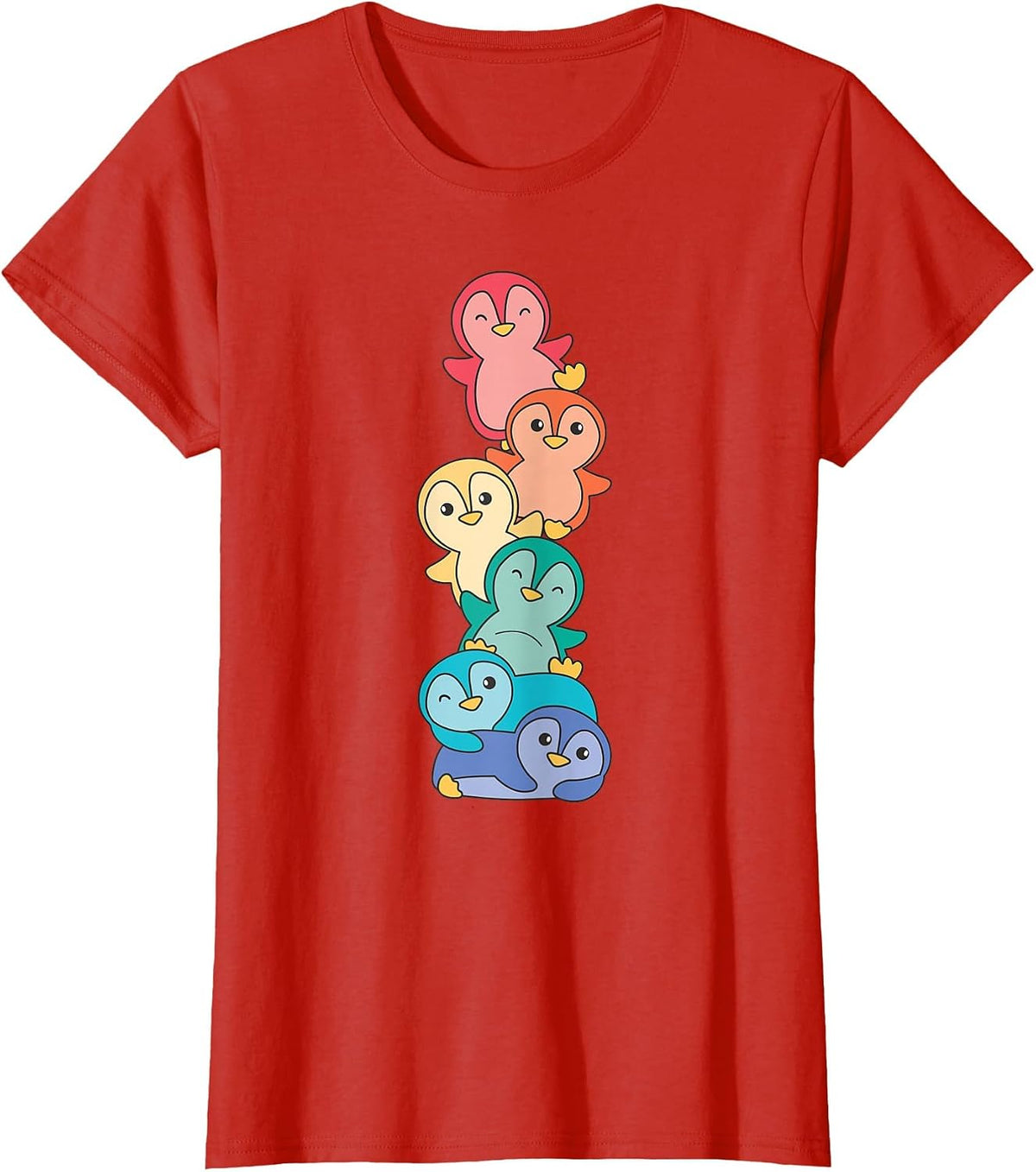 Rainbow Flag Pride Month LGBTQ Rainbow Penguin T-Shirt - Red