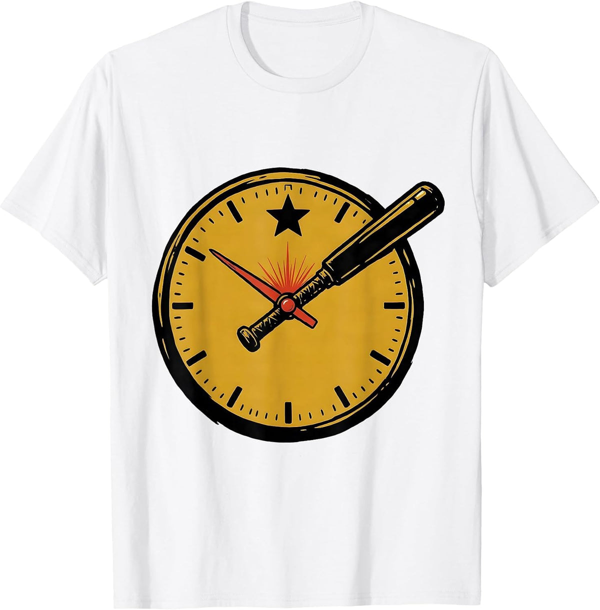 Men's Police Baton Clock Funny Cop Gift Law Enforcement Humor T-Shirt - White