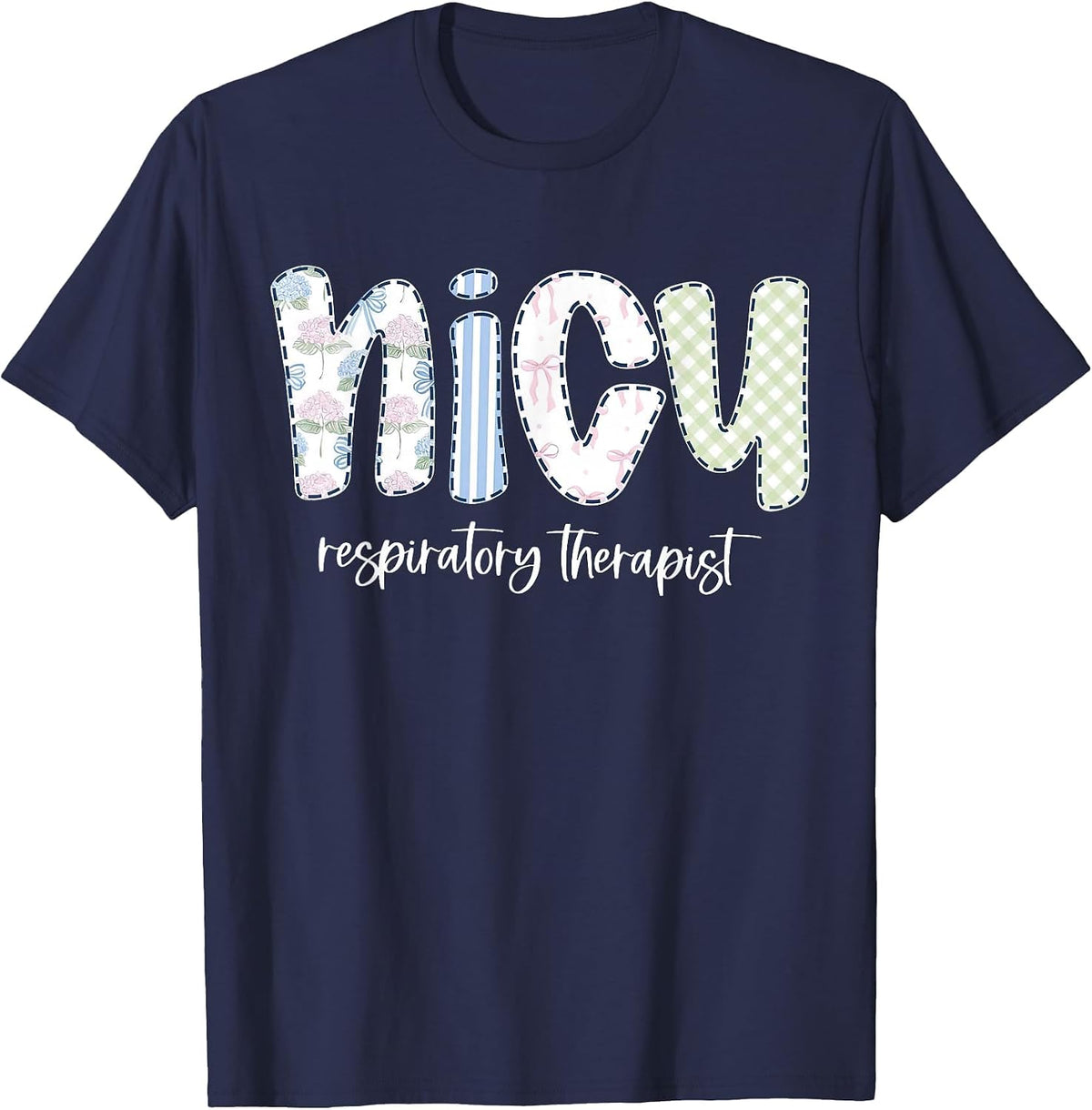 Retro Floral NICU Respiratory Therapist Nurse Appreciation T-Shirt - Navy Blue