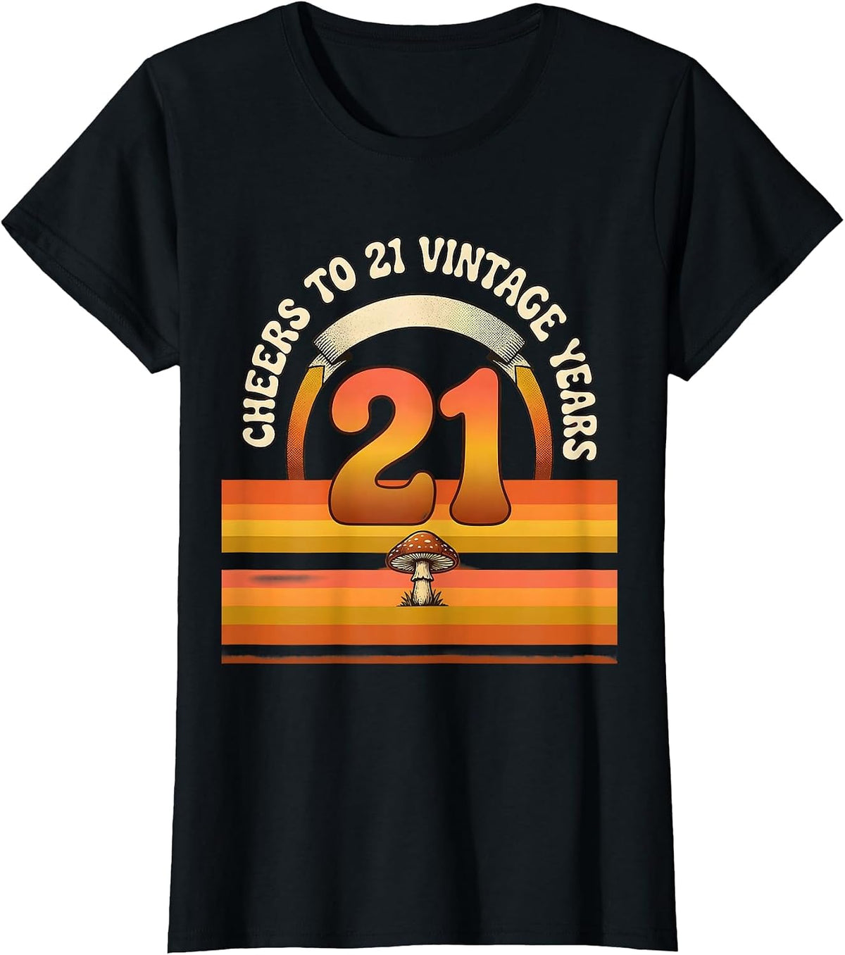 Cheers To 21 Vintage Years Retro Birthday Gift T-Shirt - Black
